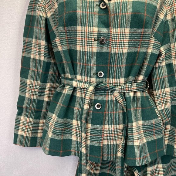 Vintage 60s Pendleton Wool Suit Womens 12 Green Tartan Plaid Belted Jacket Pants - Picture 7 of 16